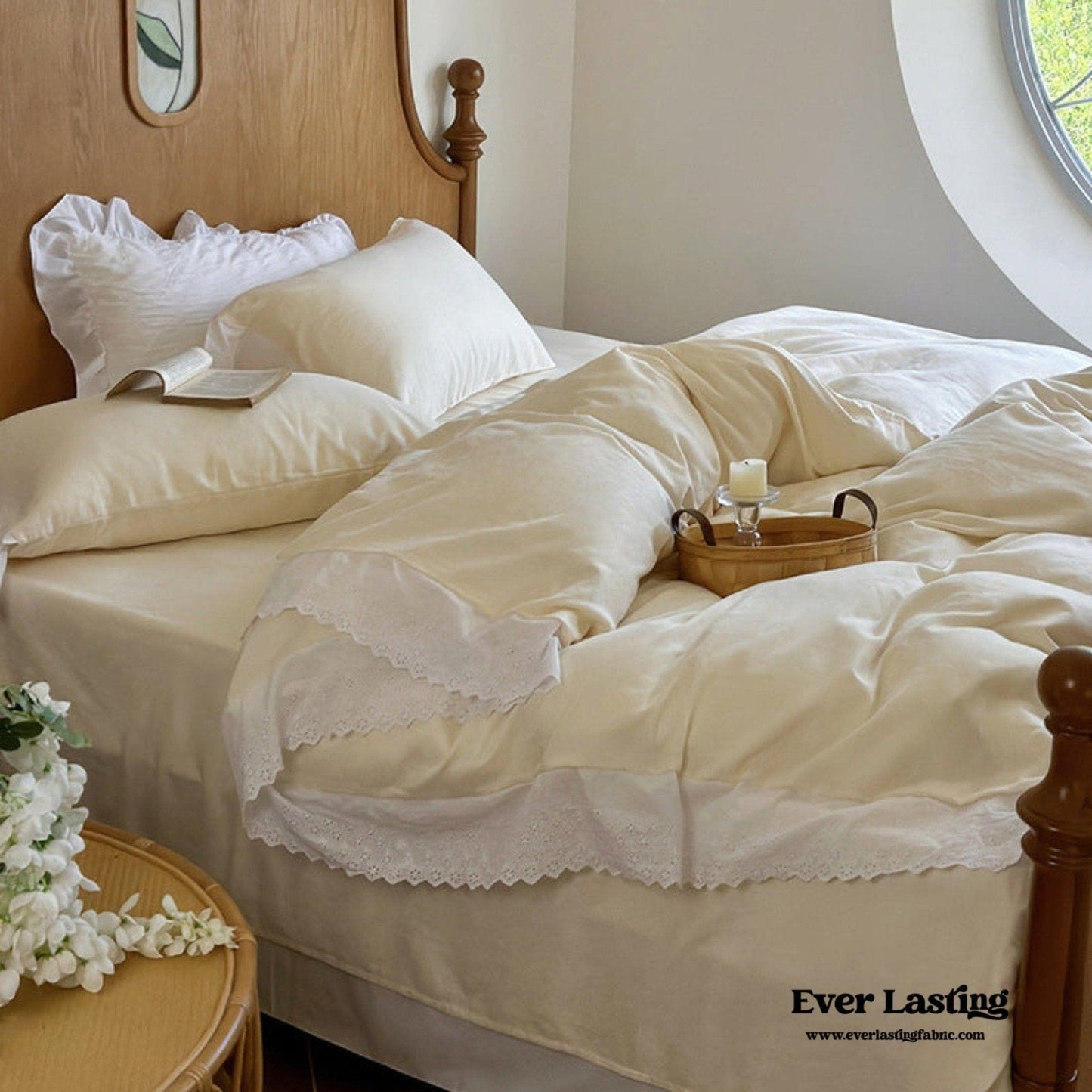 White Ruffle Lace Bedding Set / Purple