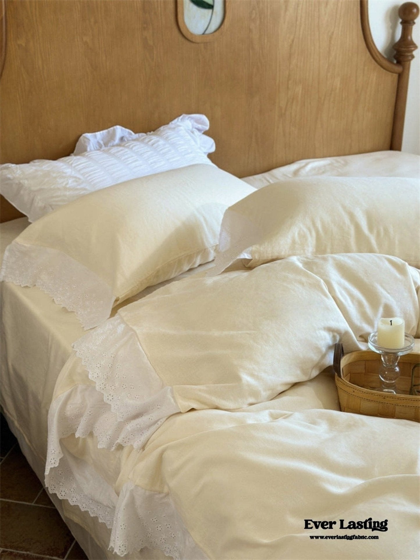 White Ruffle Lace Bedding Set / Purple