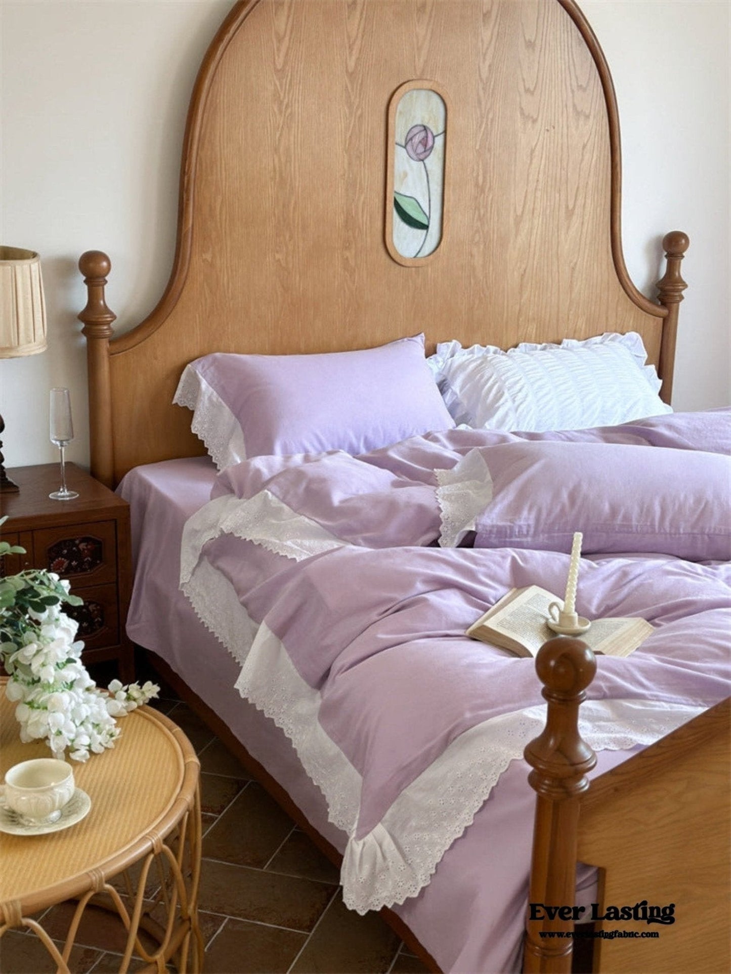 White Ruffle Lace Bedding Set / Purple
