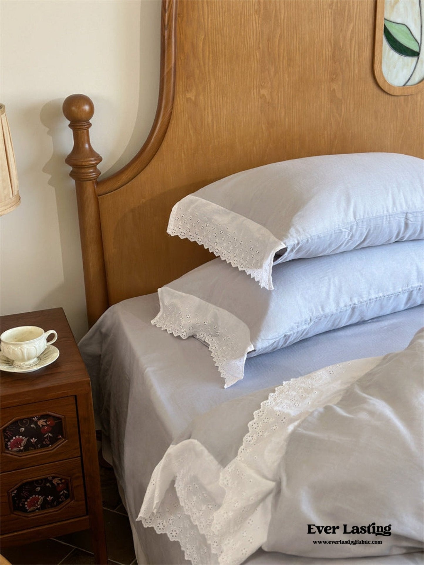 White Ruffle Lace Bedding Set / Yellow