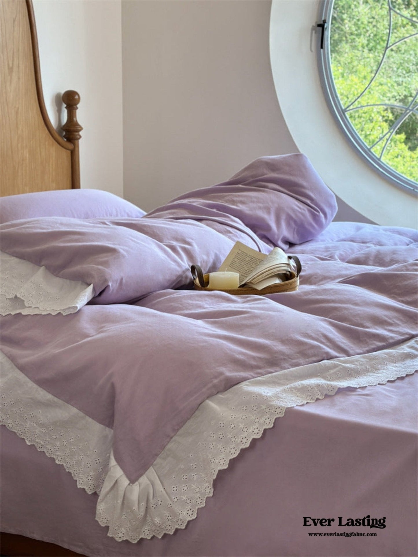 White Ruffle Lace Bedding Set / Yellow