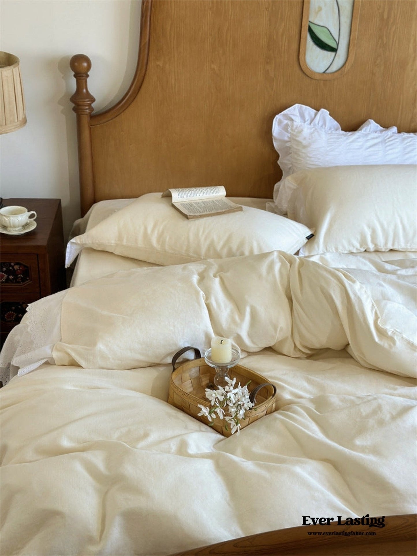 White Ruffle Lace Bedding Set / Yellow