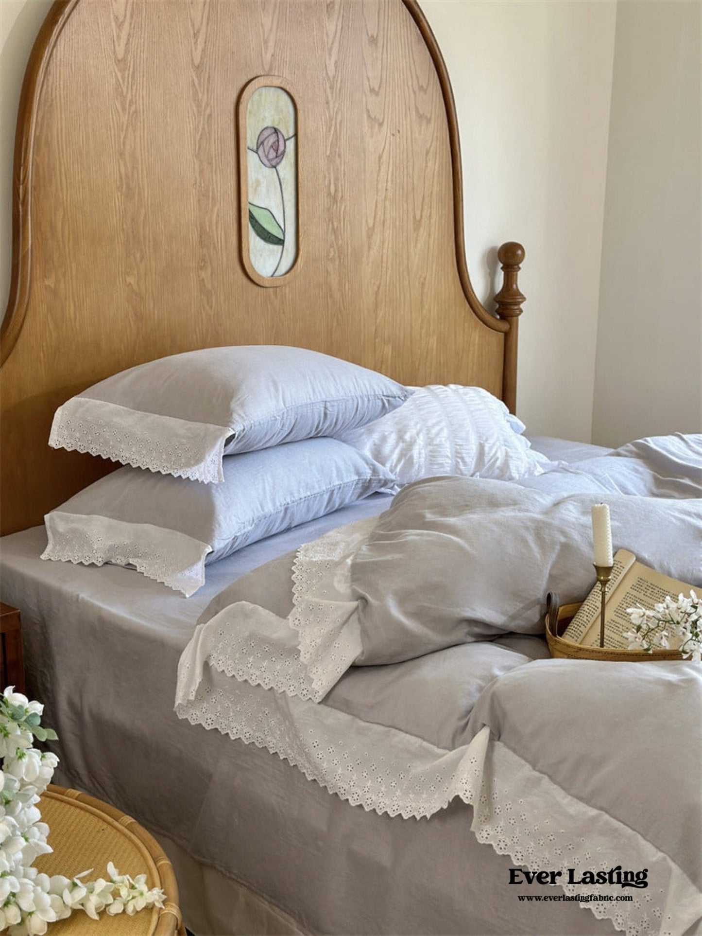 White Ruffle Lace Bedding Set / Yellow