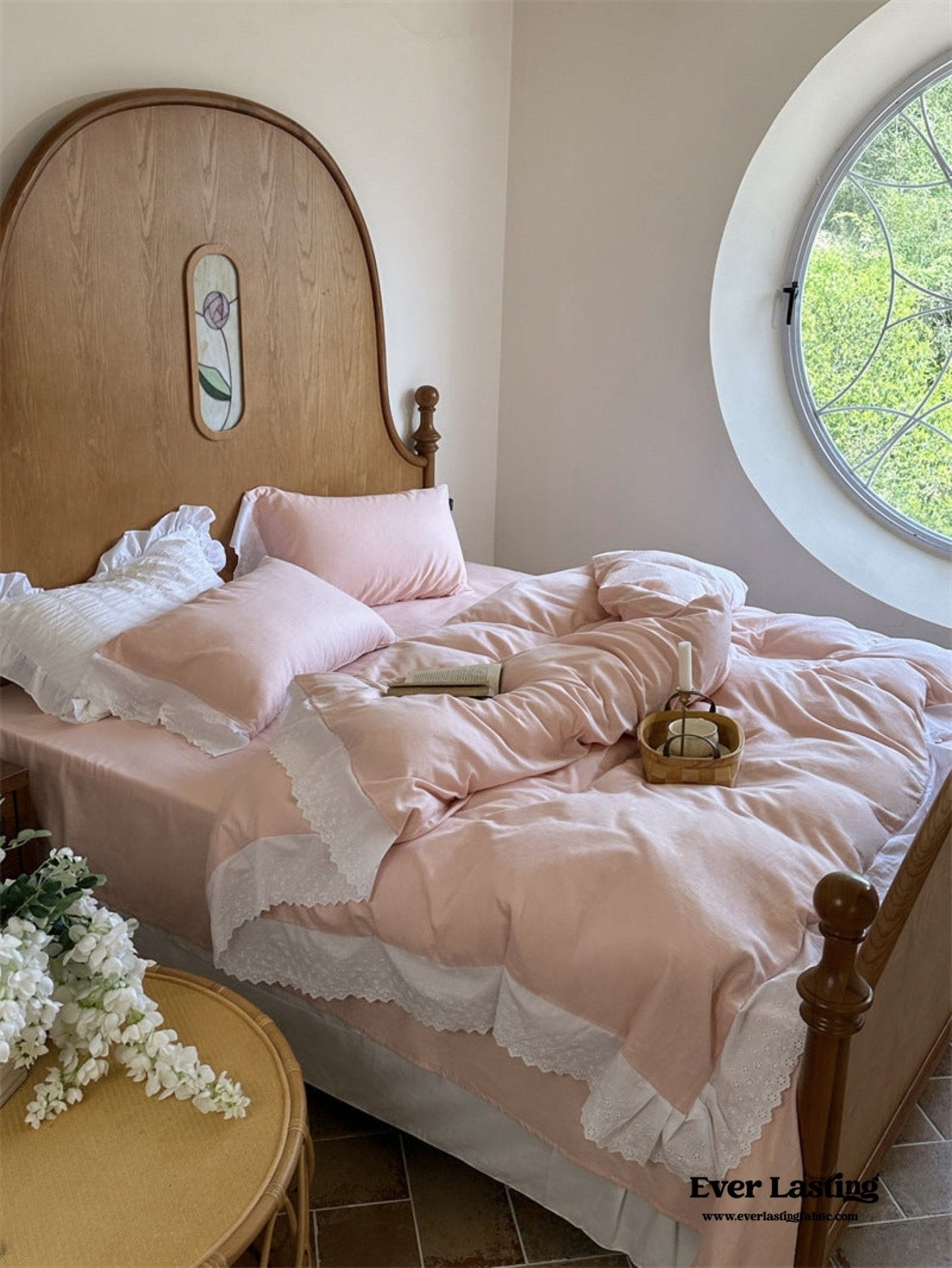 White Ruffle Lace Bedding Set / Yellow