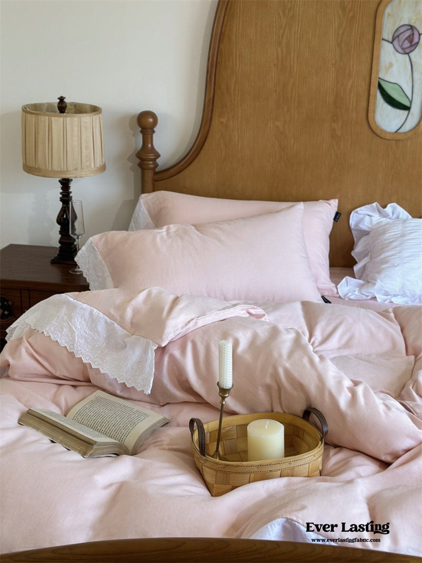 White Ruffle Lace Bedding Set / Yellow