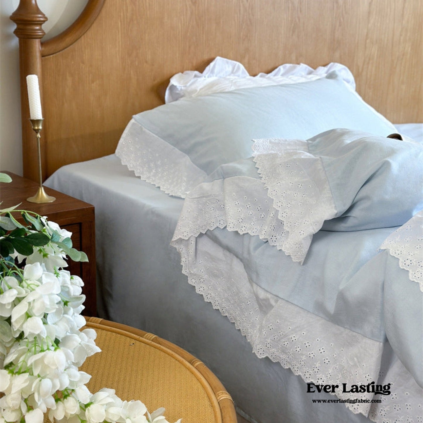 White Ruffle Lace Bedding Set / Yellow