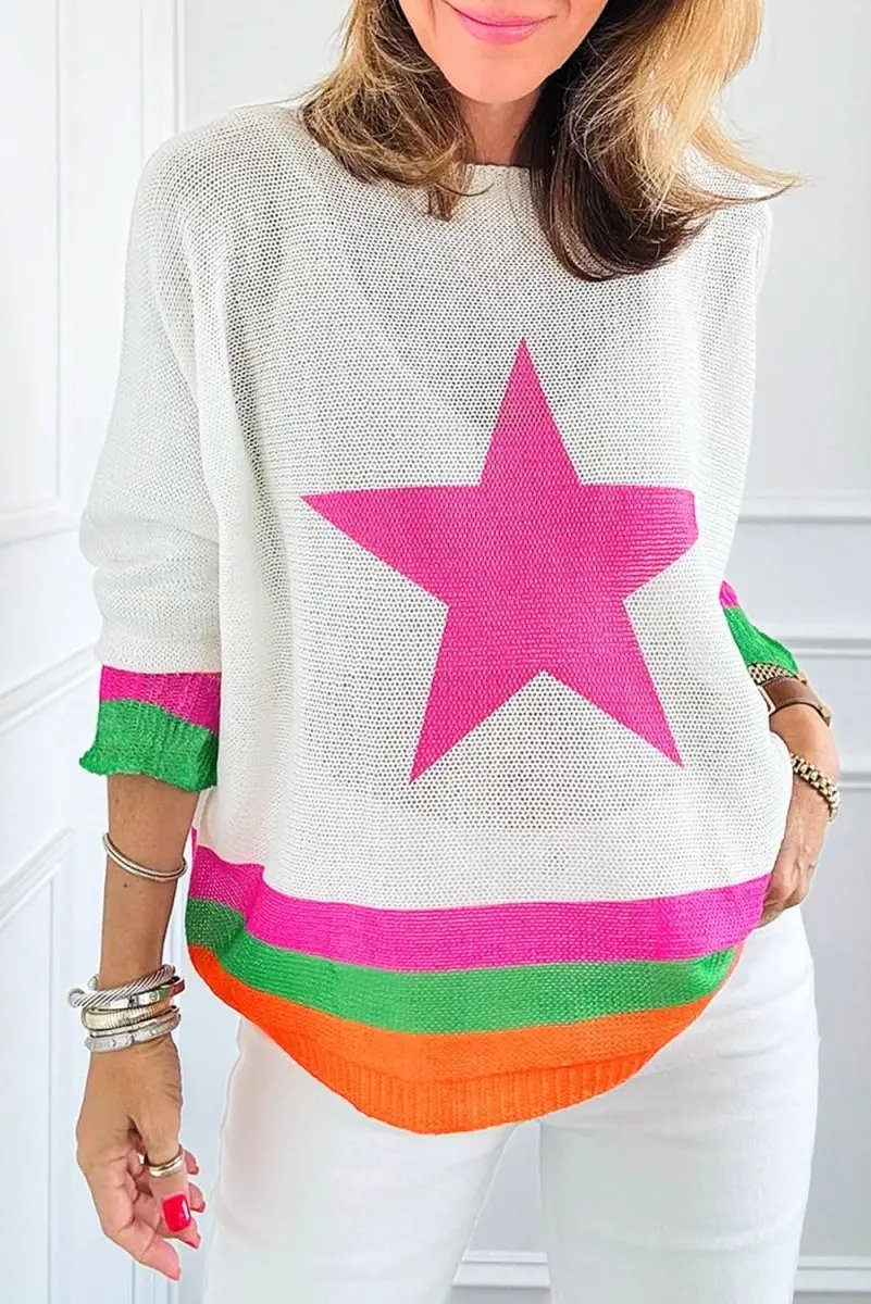 Sweaters Love Salve Star Colorblock Sweater Women's Daily Casual Knit Top - Soft & Stylish