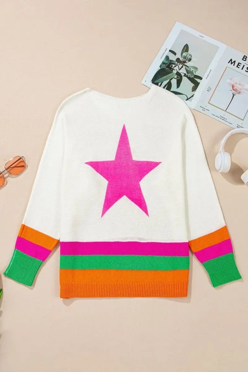 Sweaters Love Salve Star Colorblock Sweater Women's Daily Casual Knit Top - Soft & Stylish