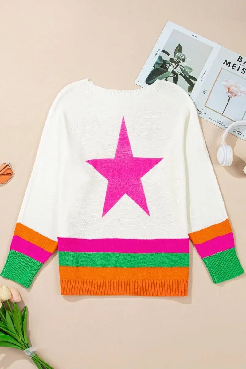 Sweaters Love Salve Star Colorblock Sweater Women's Daily Casual Knit Top - Soft & Stylish