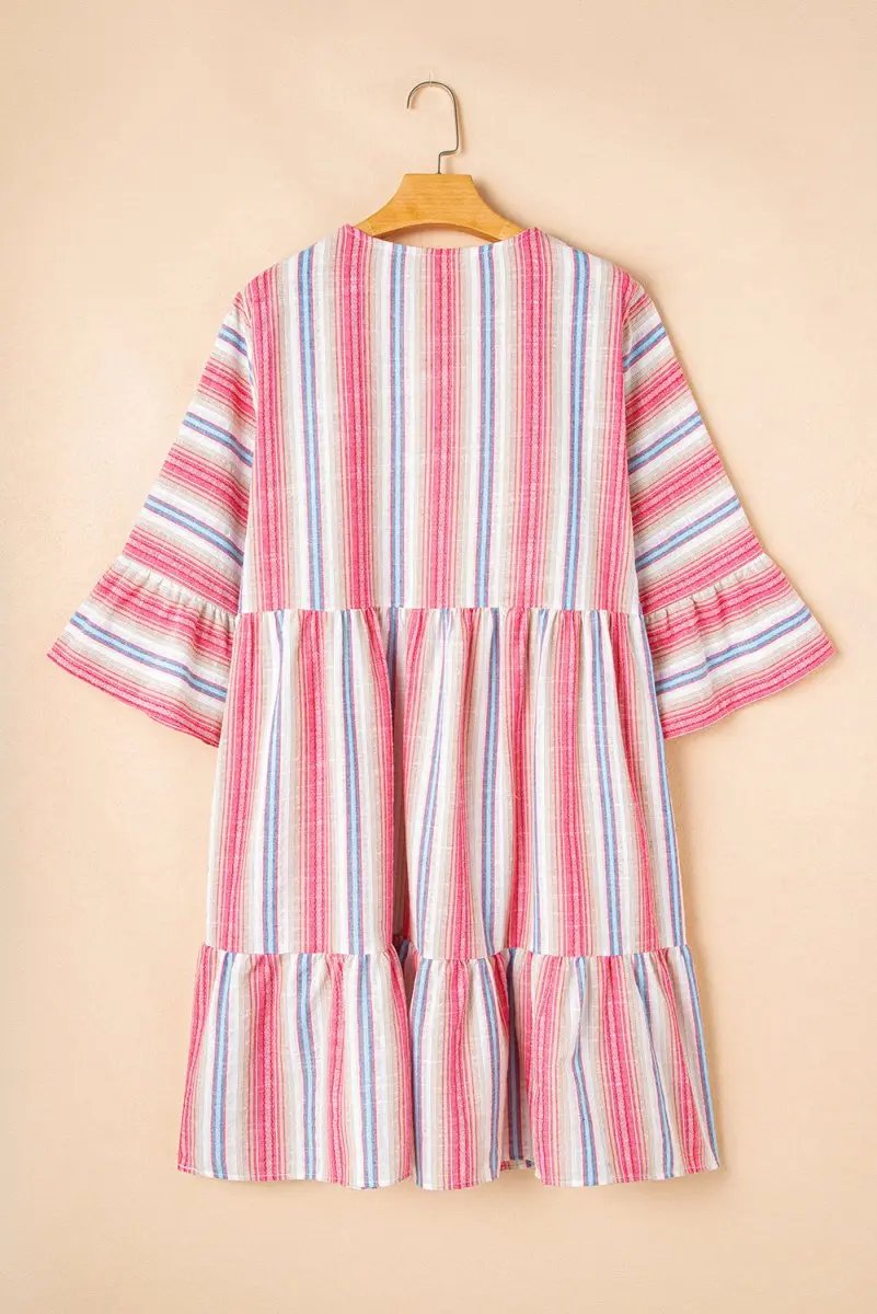 Dresses Love Salve White Stripe Dress Women's Vacation Flared V-Neck Bohemian Spring Dress