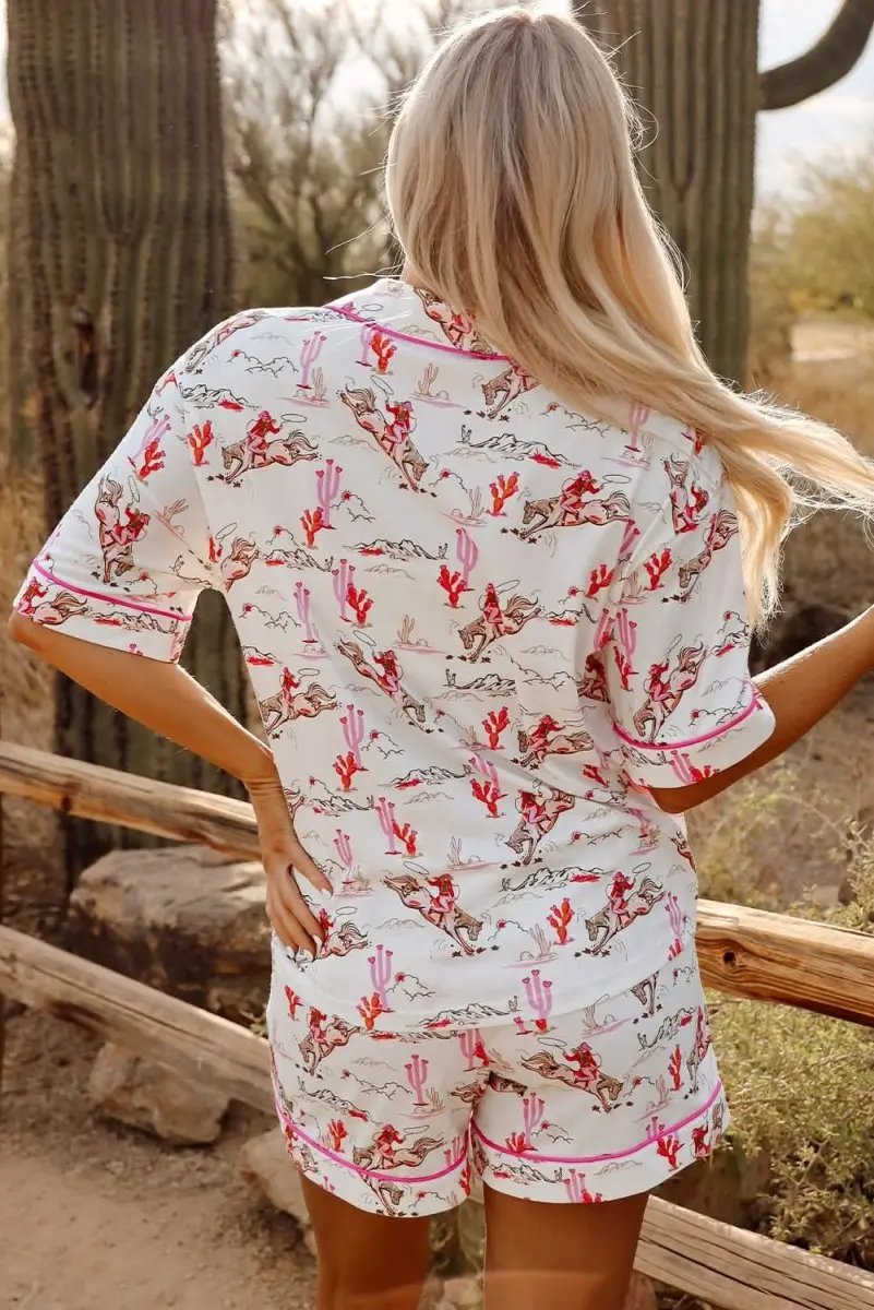 Shirts Love Salve White Western Sleepwear Women's Pajama Set Summer Home Wear Comfy
