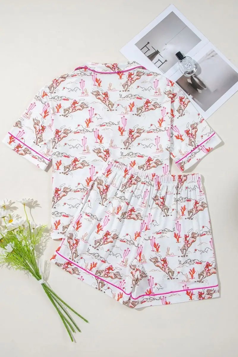 Shirts Love Salve White Western Sleepwear Women's Pajama Set Summer Home Wear Comfy