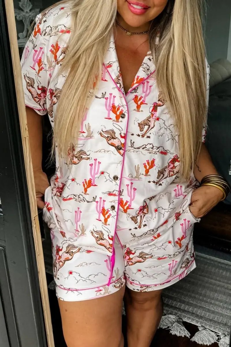 Shirts Love Salve White Western Sleepwear Women's Pajama Set Summer Home Wear Comfy