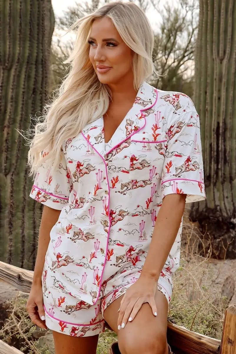 Shirts Love Salve White Western Sleepwear Women's Pajama Set Summer Home Wear Comfy
