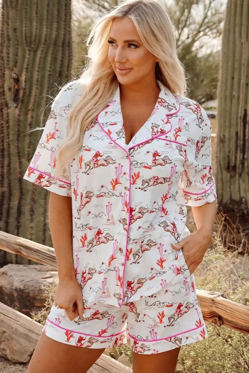 Shirts Love Salve White Western Sleepwear Women's Pajama Set Summer Home Wear Comfy