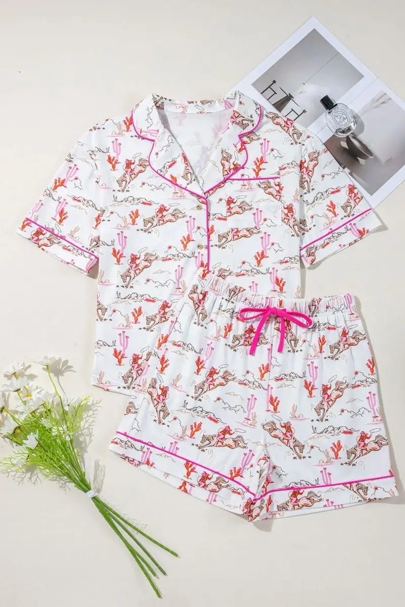 Shirts Love Salve White Western Sleepwear Women's Pajama Set Summer Home Wear Comfy