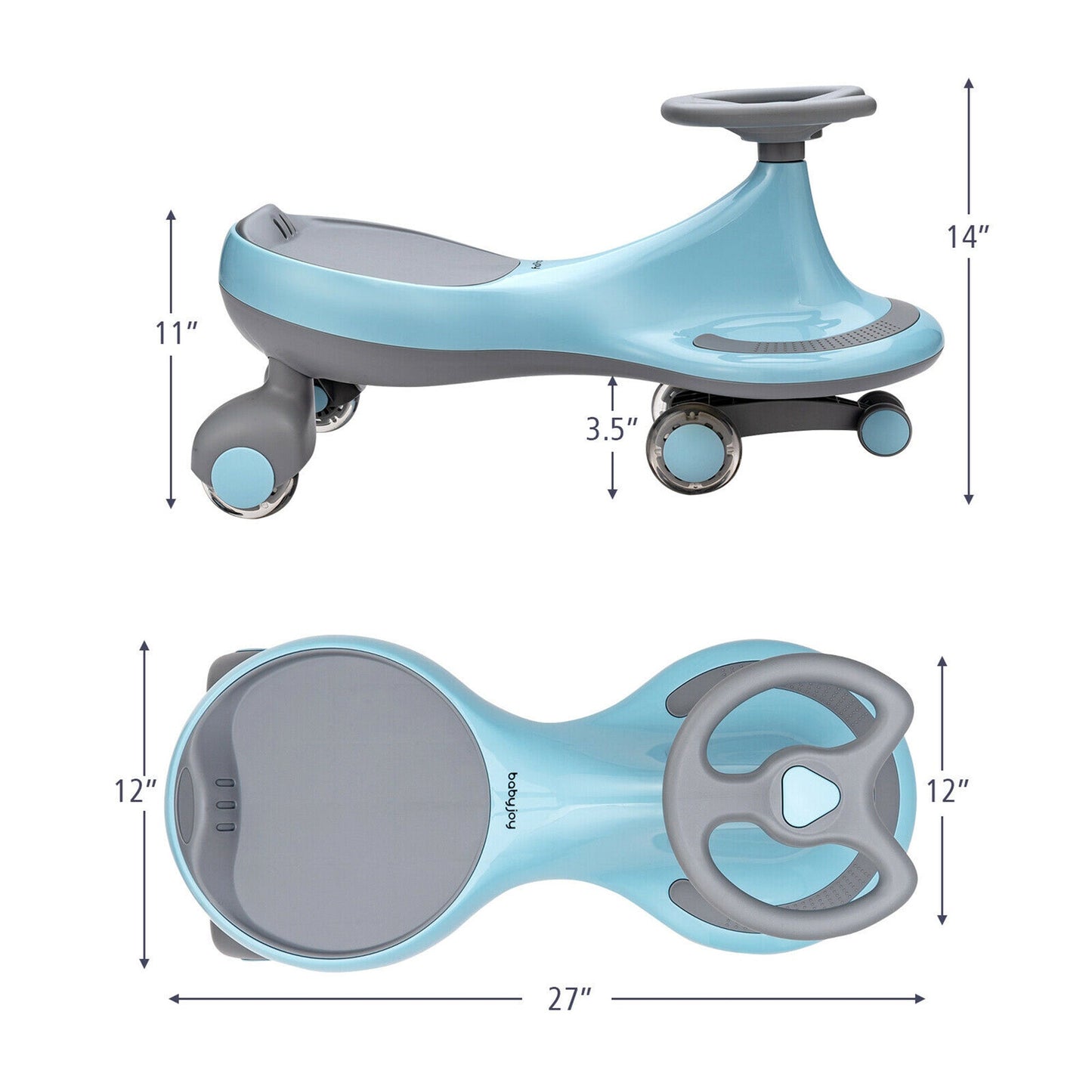Blue Wiggle Car Ride-On Toy with Flashing Wheels for Toddlers and Kids