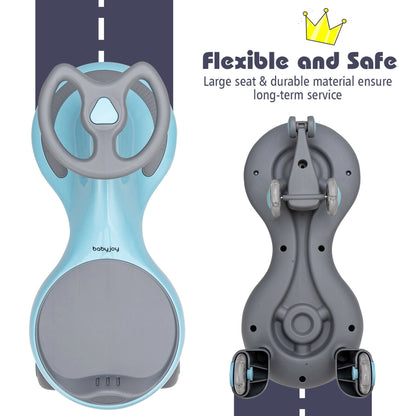 Blue Wiggle Car Ride-On Toy with Flashing Wheels for Toddlers and Kids