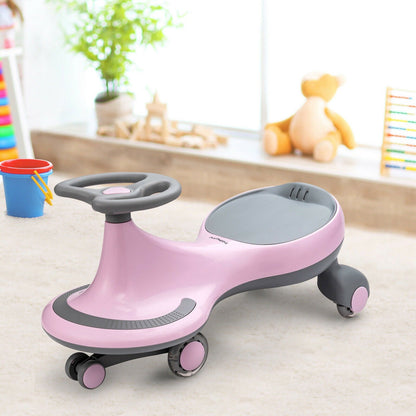Wiggle Car Ride-On Toy with Flashing Wheels for Toddlers and Kids Pink