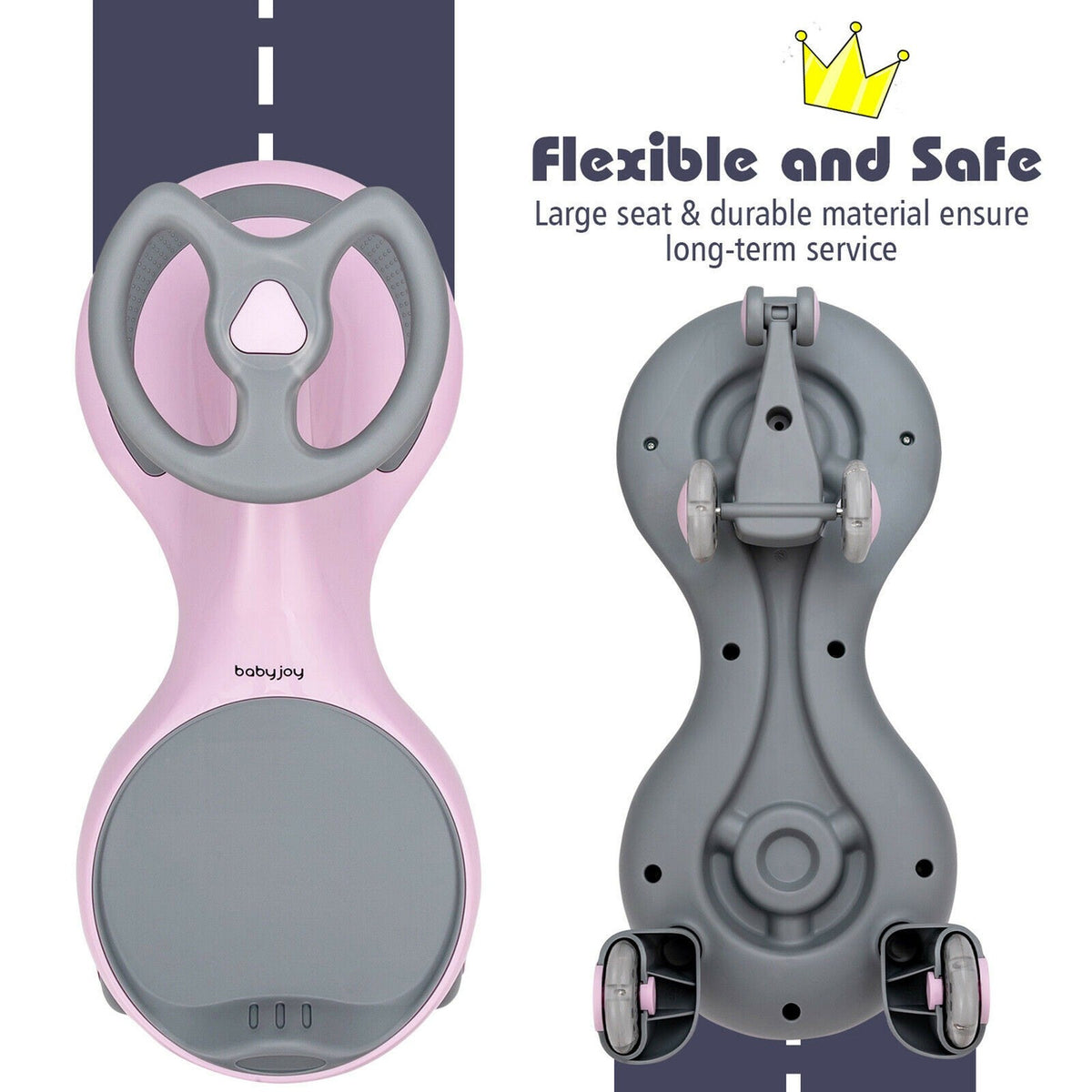 Wiggle Car Ride-On Toy with Flashing Wheels for Toddlers and Kids Pink