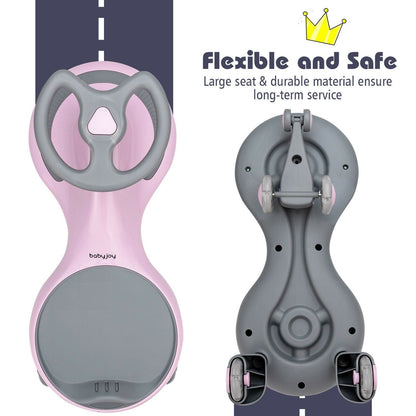 Wiggle Car Ride-On Toy with Flashing Wheels for Toddlers and Kids Pink