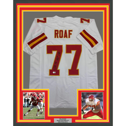Framed Autographed/Signed Willie Roaf 35x39 HOF 2012 Kansas City White Football Jersey Beckett BAS COA