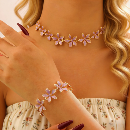 Trendy Geometric Enamel Flower Jewelry Set