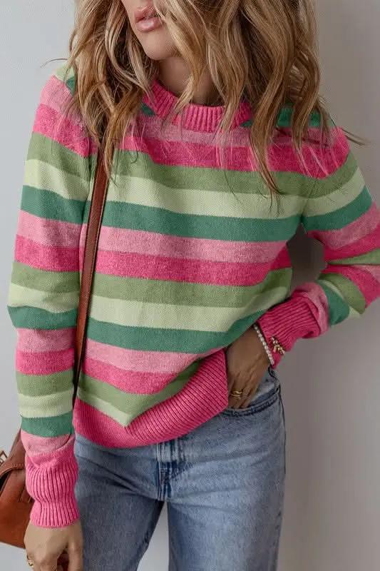 Sweaters YNIQUE Color Block Sweater Women's Fall Fashion Ribbed Knit Top