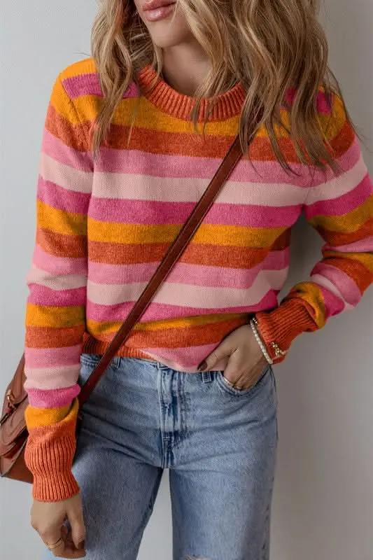 Sweaters YNIQUE Color Block Sweater Women's Fall Fashion Ribbed Knit Top