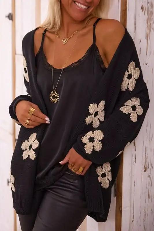 Women's Floral Knitted Cardigan | YNIQUE Black