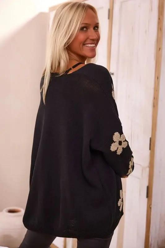Women's Floral Knitted Cardigan | YNIQUE Black