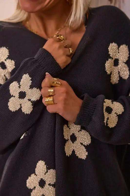 Women's Floral Knitted Cardigan | YNIQUE Black
