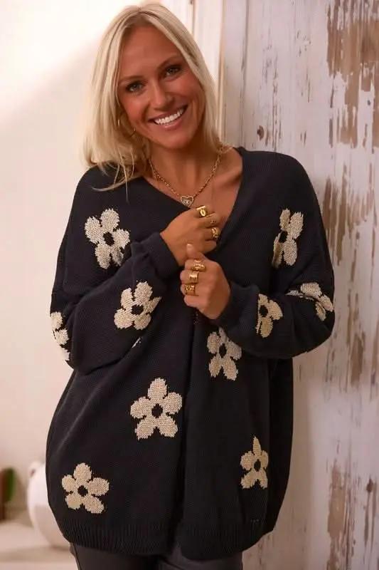 Women's Floral Knitted Cardigan | YNIQUE Black