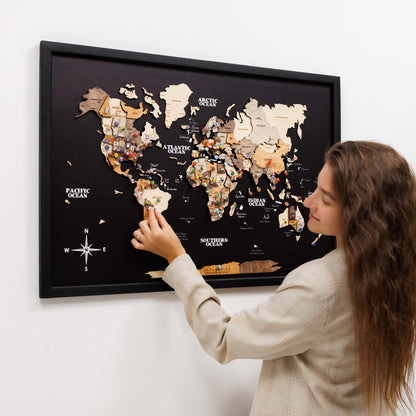 3D Wooden Panel World Map Multicolor