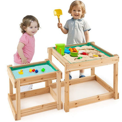 Wooden Sand and Water Table with Protective Cover for Kids, Natural Finish
