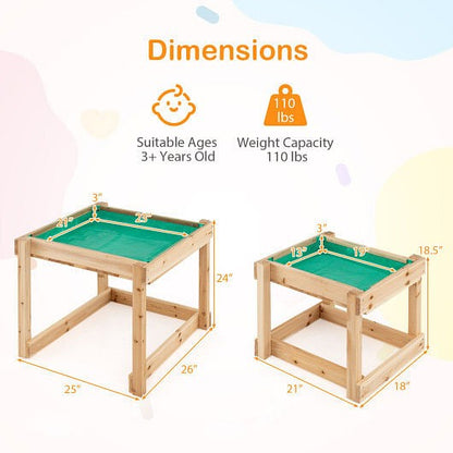 Wooden Sand and Water Table with Protective Cover for Kids, Natural Finish