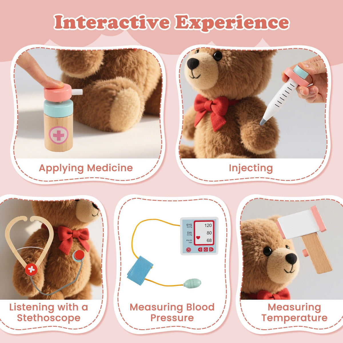 Wooden Doctor Playset with Stethoscope for Toddlers over 3 Years Old
