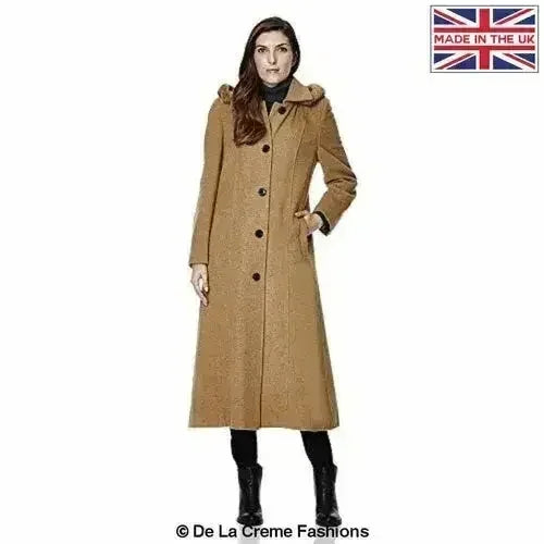 Wool Blend Faux Fur Trim Hooded Long Coat