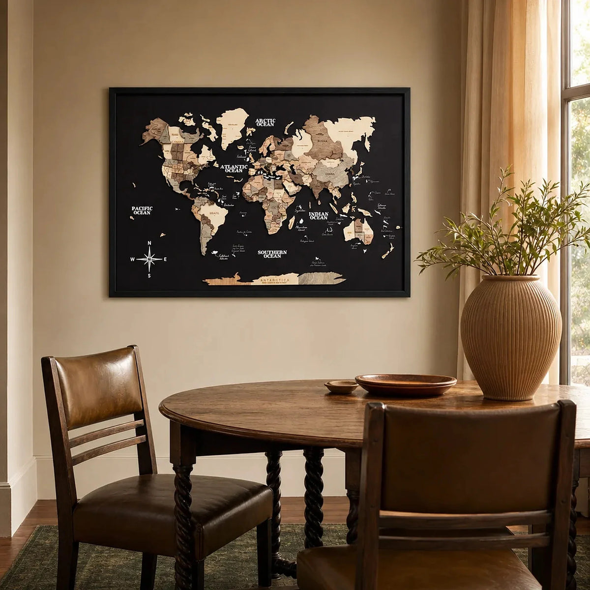 3D Wooden Panel World Map - Smokey