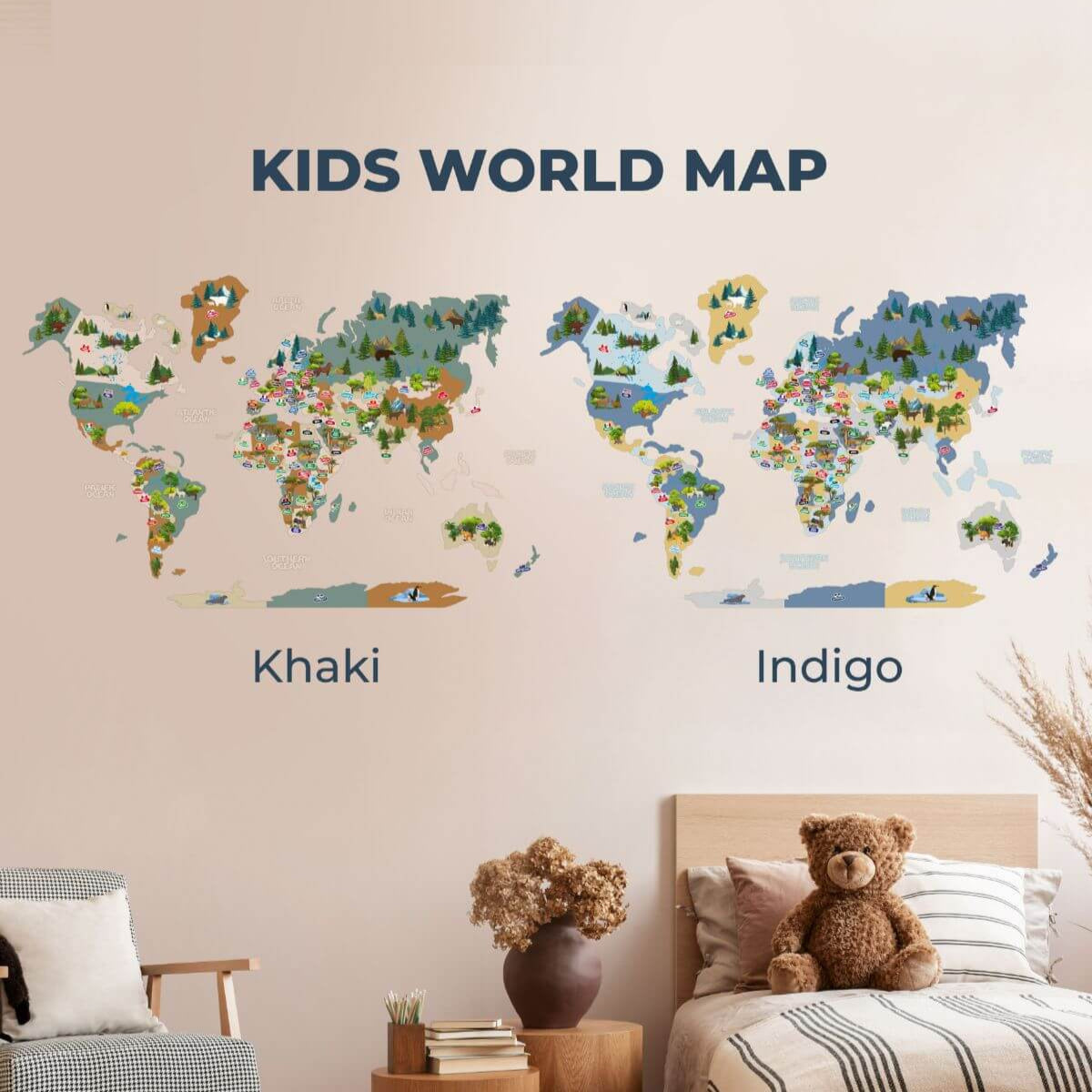 Nursery World Map Indigo