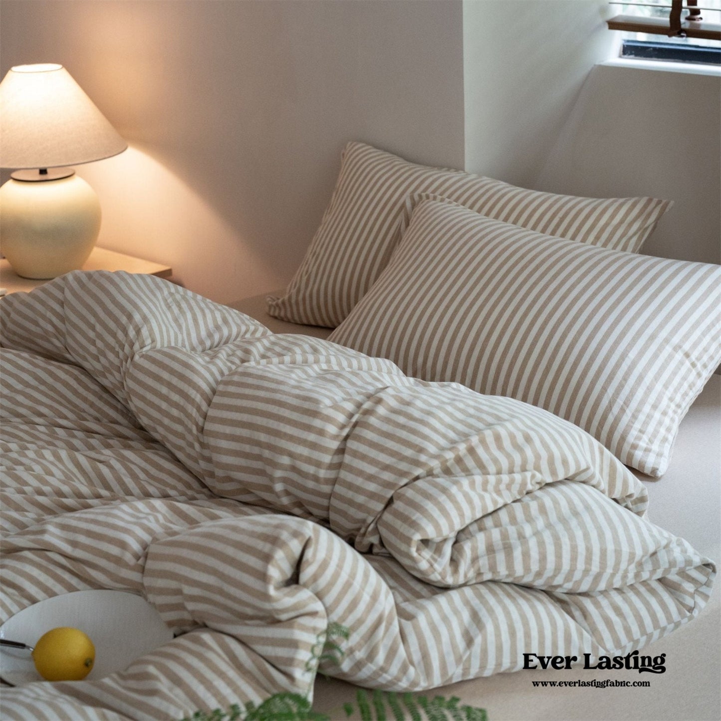 Wren Fresh Striped Jersey Knit Bedding Set / Beige