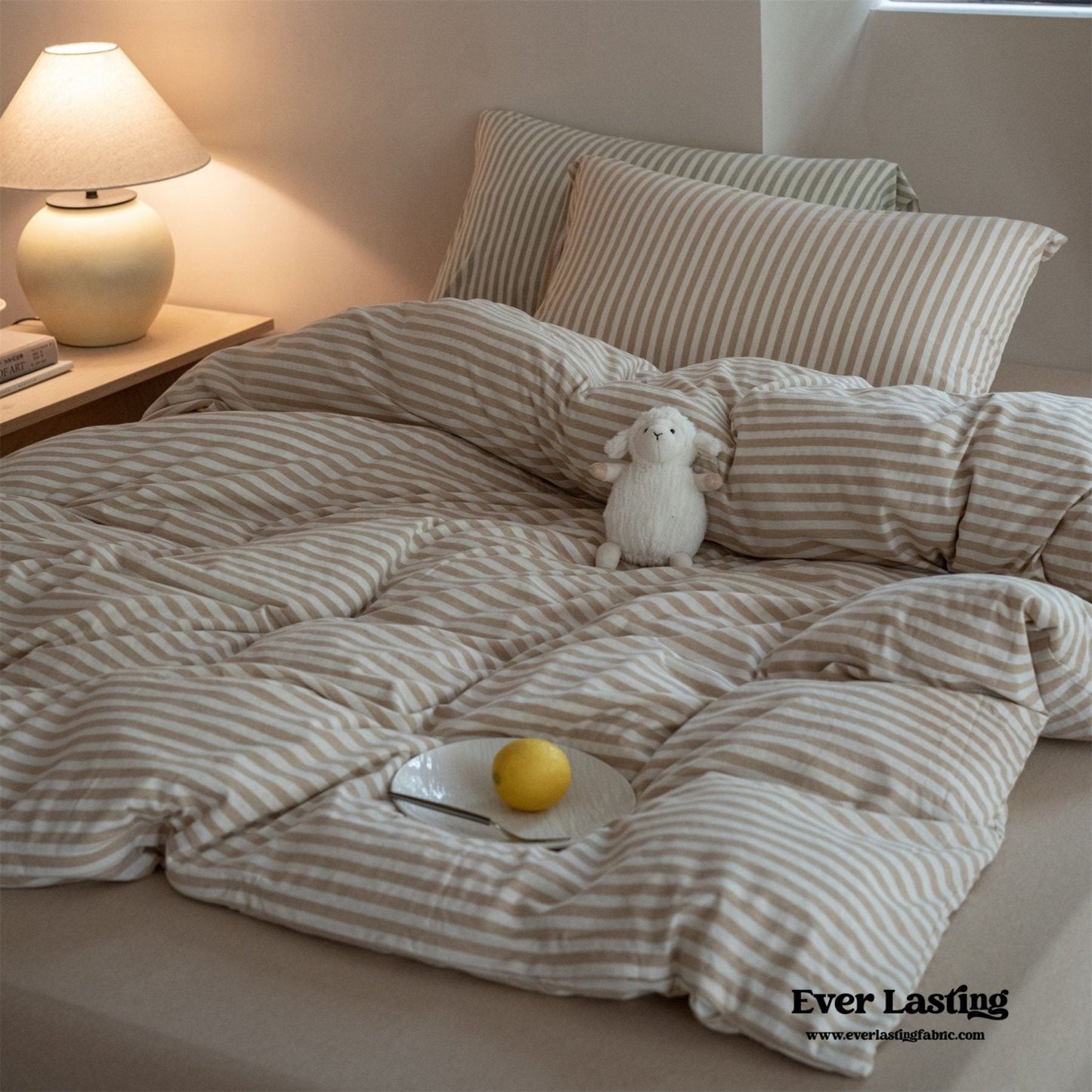 Wren Fresh Striped Jersey Knit Bedding Set / Beige