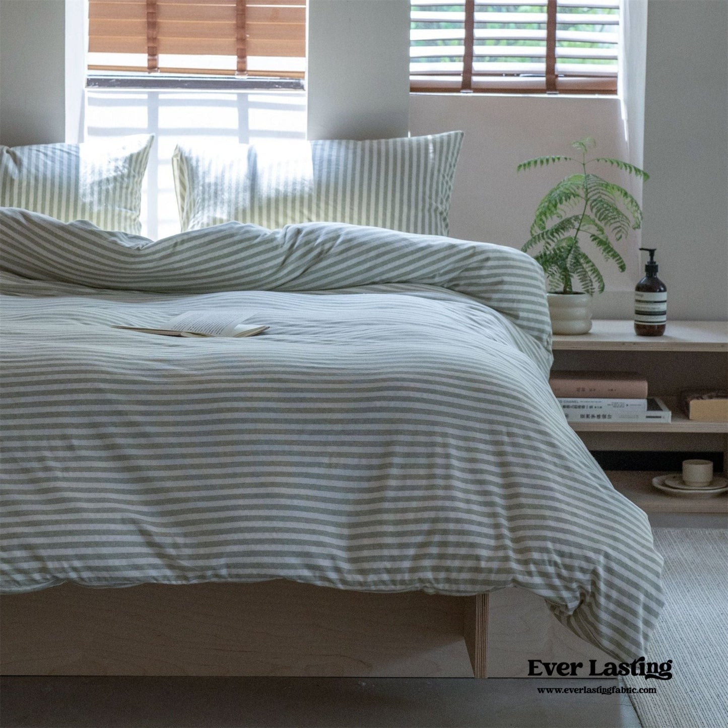 Wren Fresh Striped Jersey Knit Bedding Set / Beige
