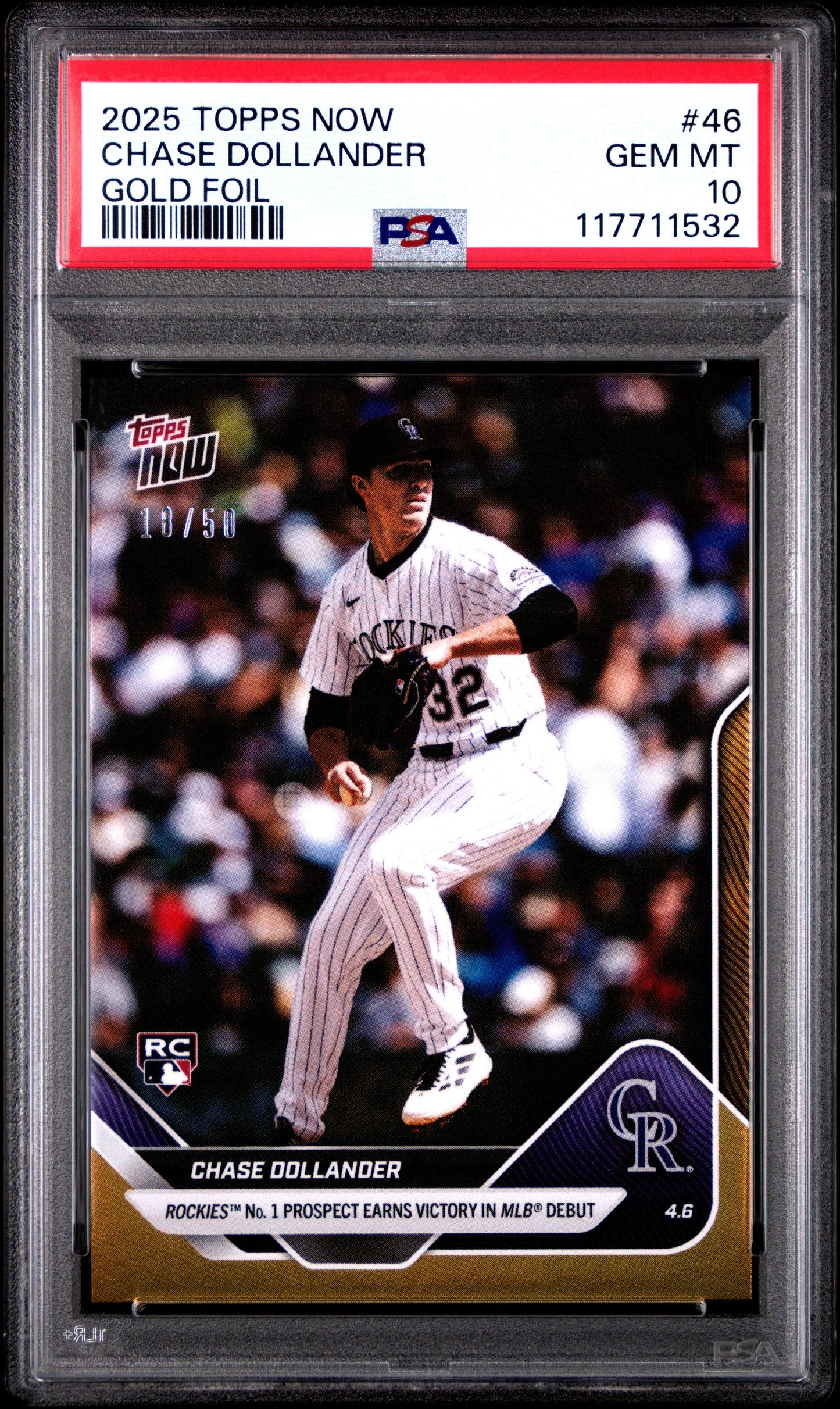Graded 2025 Topps Now Chase Dollander #46 Gold Foil /50 Rookie RC Baseball Card PSA 10 Gem Mint