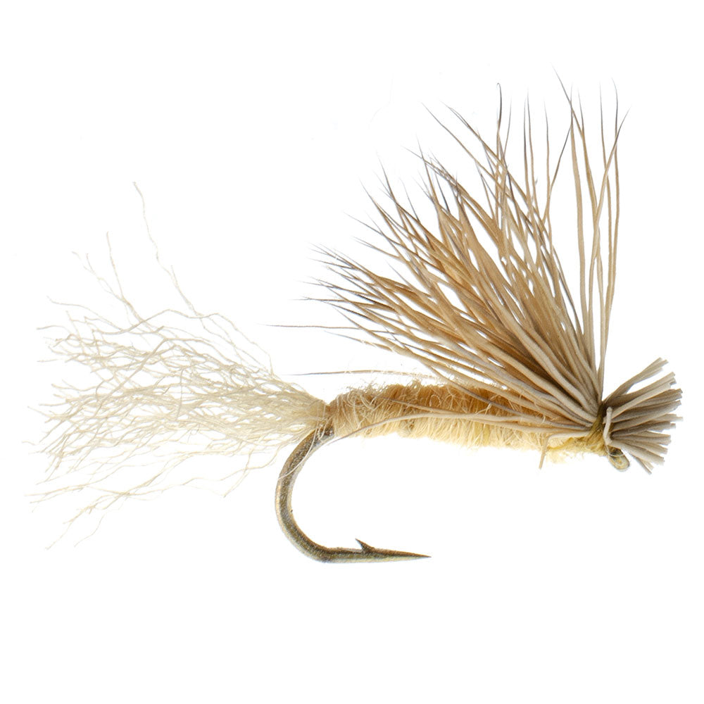 Barbless Tan X Caddis Emerging Caddis Adult Fly - 12 Flies Size 16