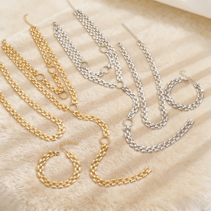 Y-Shaped Layered Necklace & Bracelet Set