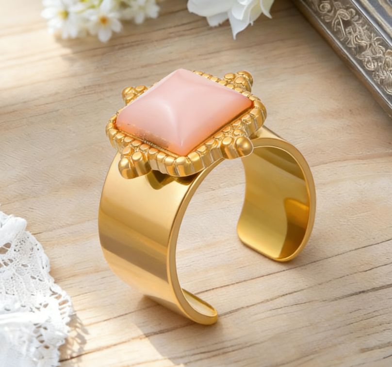 18K Gold Stainless Steel Natural Stone Ring