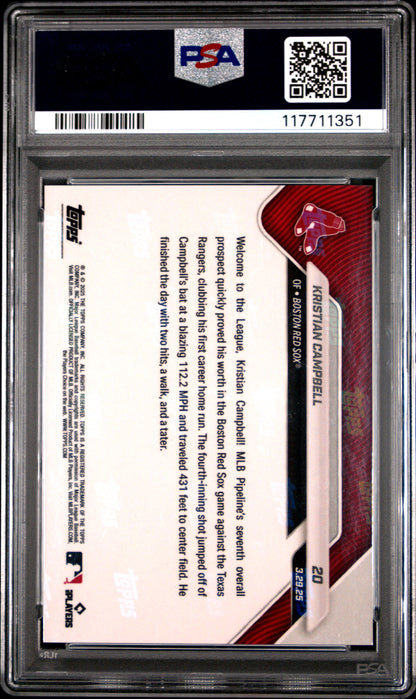Graded 2025 Topps Now Kristian Campbell #20 Orange Foil /25 Rookie RC Baseball Card PSA 10 Gem Mint