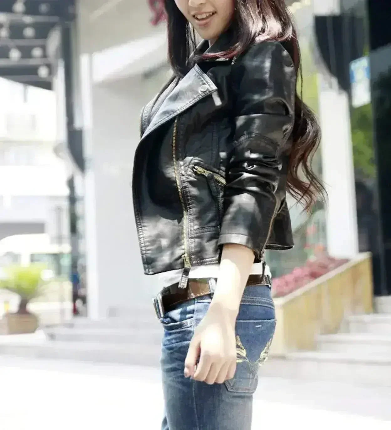 Cropped Vegan Leather Jacket – Black Slim Fit | XS-M