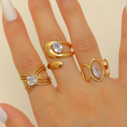 Stainless Steel Zircon Line Ring
